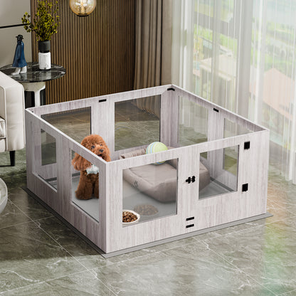 Tempered Glass Dog Playpen: Indoor Pet Whelping Pen Box Protective Ledge Inside Dog Playpen for Newborn Puppies
