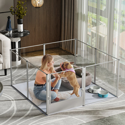 24in Acrylic Dog Playpen Fence Dog Whelping Pen Box Pet Playpen Exercise Fence with Fertility Pad