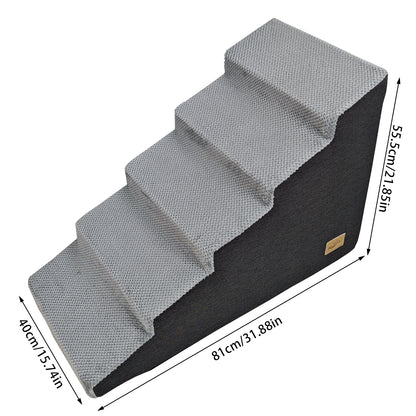 Sponge Dog Stairs for Bed & Sofa, 4 Step Dog Stairs, Dog Bed Steps for High Places, Non-Slip Gray Pet Stairs for Small Dogs