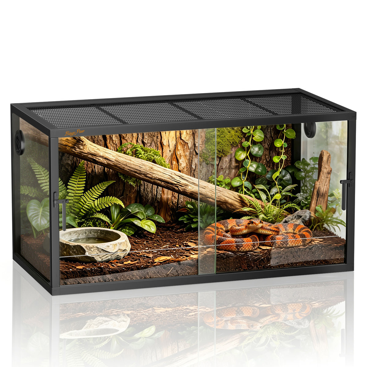 Glass Reptile Tank with Front Opening Doors, Large Stackable Reptile Enclosure for Bearded Dragons, Leak-proof Base and Top Mesh Cover