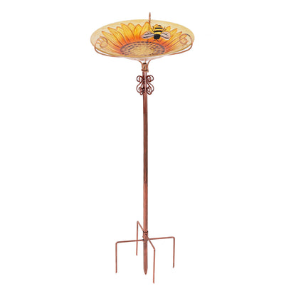 24.8” Tall Garden Glass Bird Bath Bird Feeder with Metal Stake Birdbaths Fountain