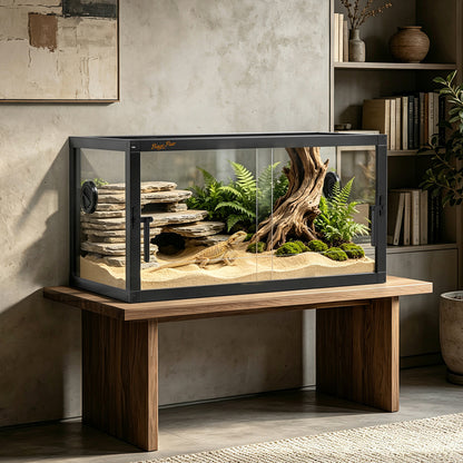 Glass Reptile Tank with Front Opening Doors, Large Stackable Reptile Enclosure for Bearded Dragons, Leak-proof Base and Top Mesh Cover