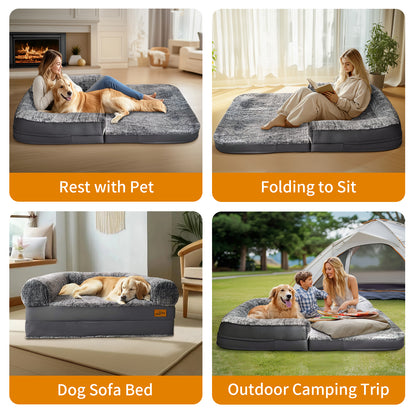 2025 Large Human Dog Bed with 10cm Thick Sponge, Giant Pet Bed with U Shape Pillow for Adult, Removable and Washable Cover Grey