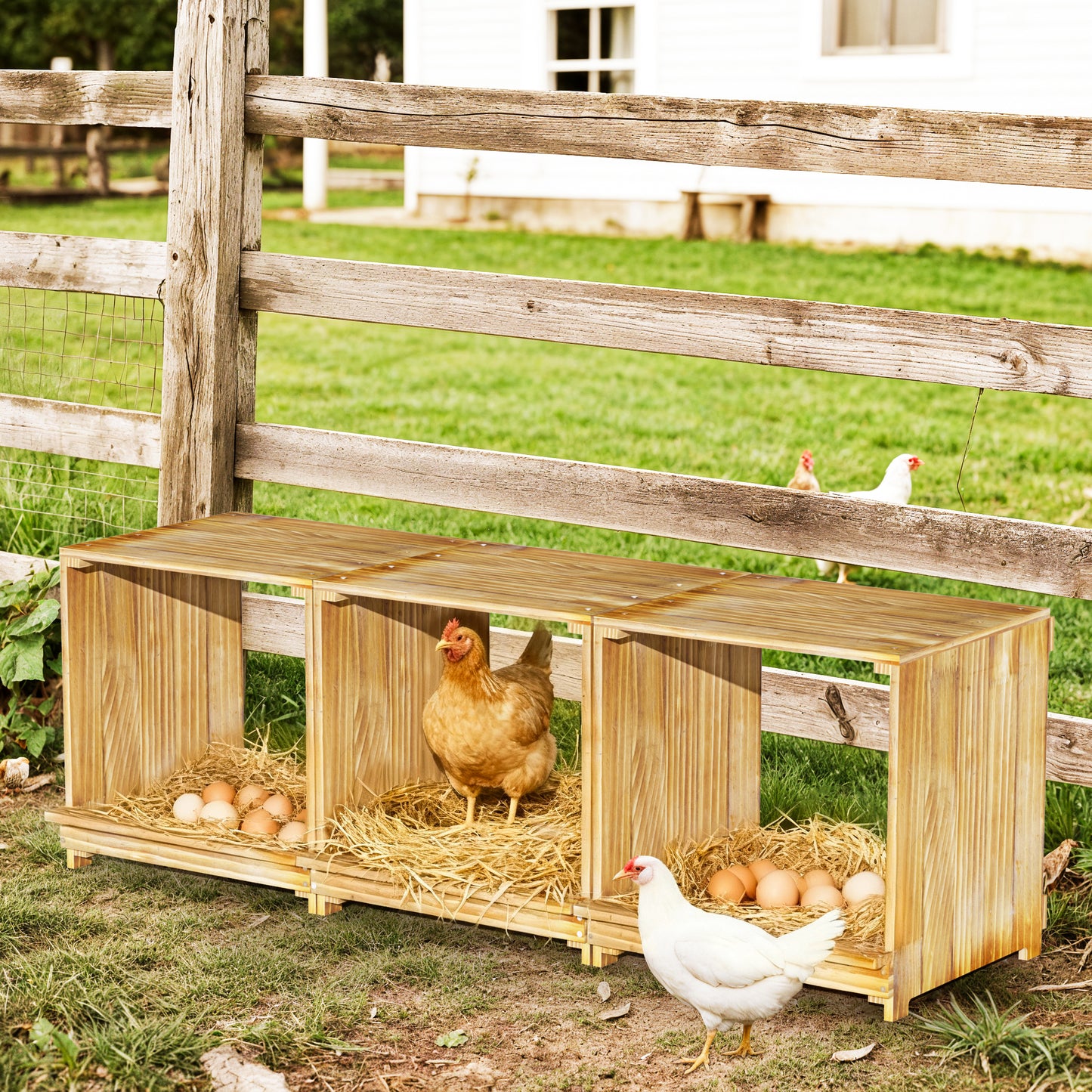 Nesting Boxes for Chickens: 3-Compartment Pine Wood Chicken Nesting Box Poultry Farms for Eggs Laying, Preventing Egg Falls