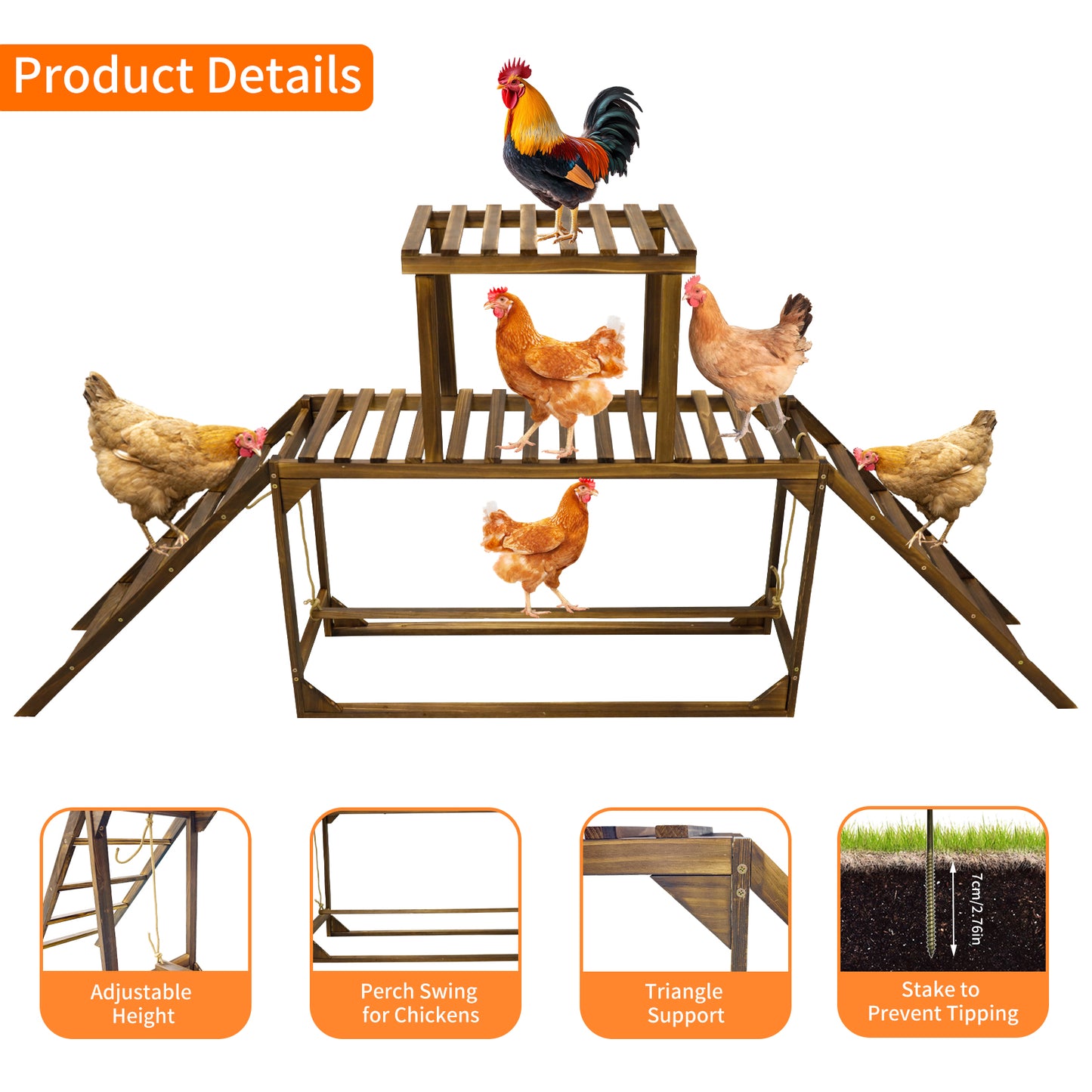 Chicken Perches Swing: Chicken Roosting Bars Wooden Chicken Climbing Frame with Swing & Ladder, Activity Play Toys for 8-10 Chickens, for Birds