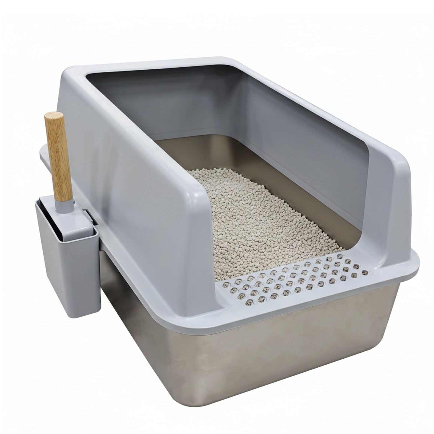 Stainless Steel Cat Litter Box High Sided Open Tray with Litter Mat for Kittens