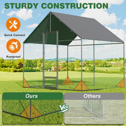 Large Outdoor Chicken Coop: Outdoor Metal Chicken Coop Walk-in Poultry Cage Run Cage with Silver Powder Coating Painted Tubes, Water Resistant Cover for Backyard