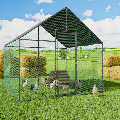 Large Outdoor Chicken Coop: Outdoor Metal Chicken Coop Walk-in Poultry Cage Run Cage with Silver Powder Coating Painted Tubes, Water Resistant Cover for Backyard