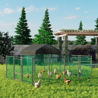 Walk-in Poultry Chicken Coop,Duck Goose Fence with Waterproof and UV Cover,Large Metal Hen House for Outdoor,Farm 12.9x10.2x5.1ft