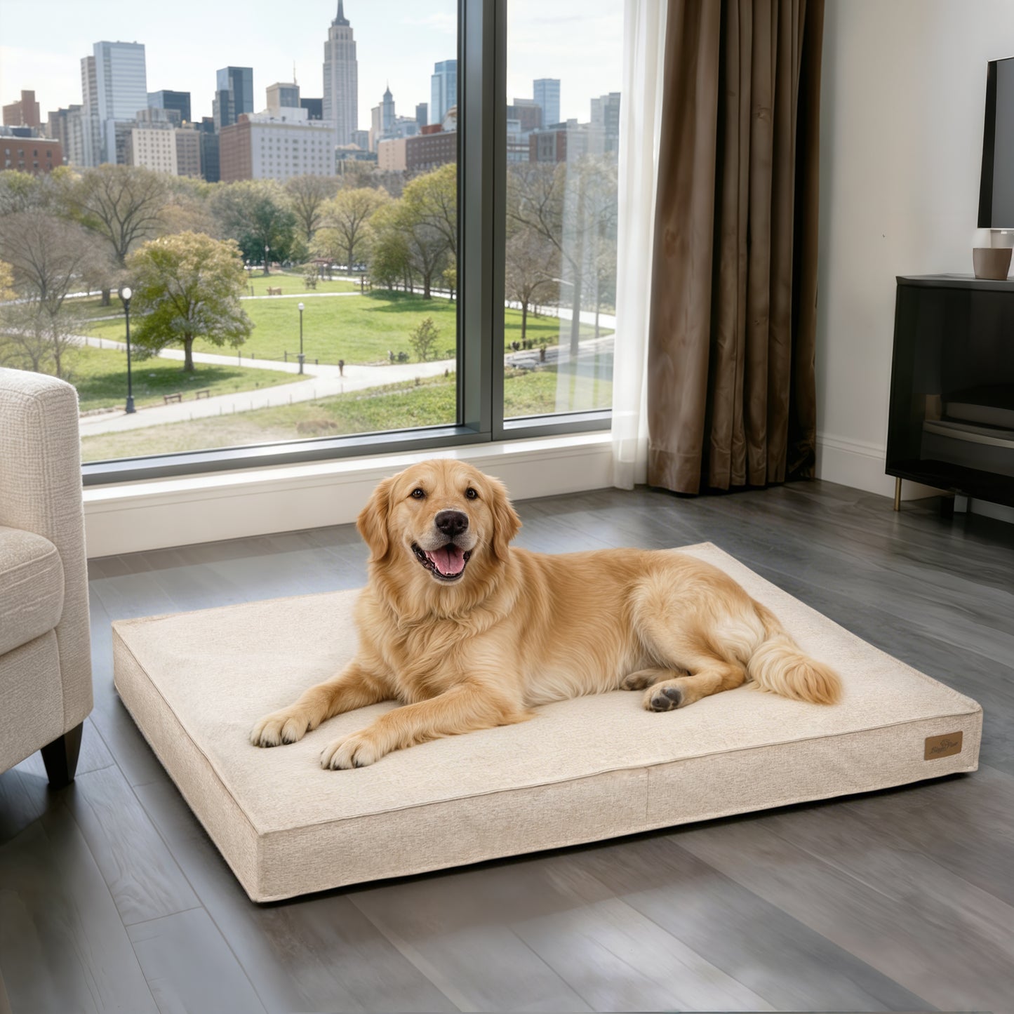Soft Linen Dog Bed with Removable Washable Cover, Flat Pet Bed Mat for Crate, Shredded Foam Filled Puppy Pad with Non-Slip Bottom