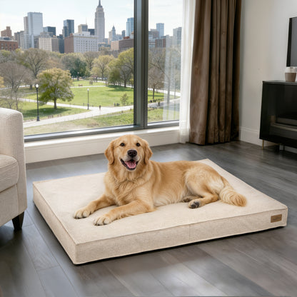 Soft Linen Dog Bed with Removable Washable Cover, Flat Pet Bed Mat for Crate, Shredded Foam Filled Puppy Pad with Non-Slip Bottom