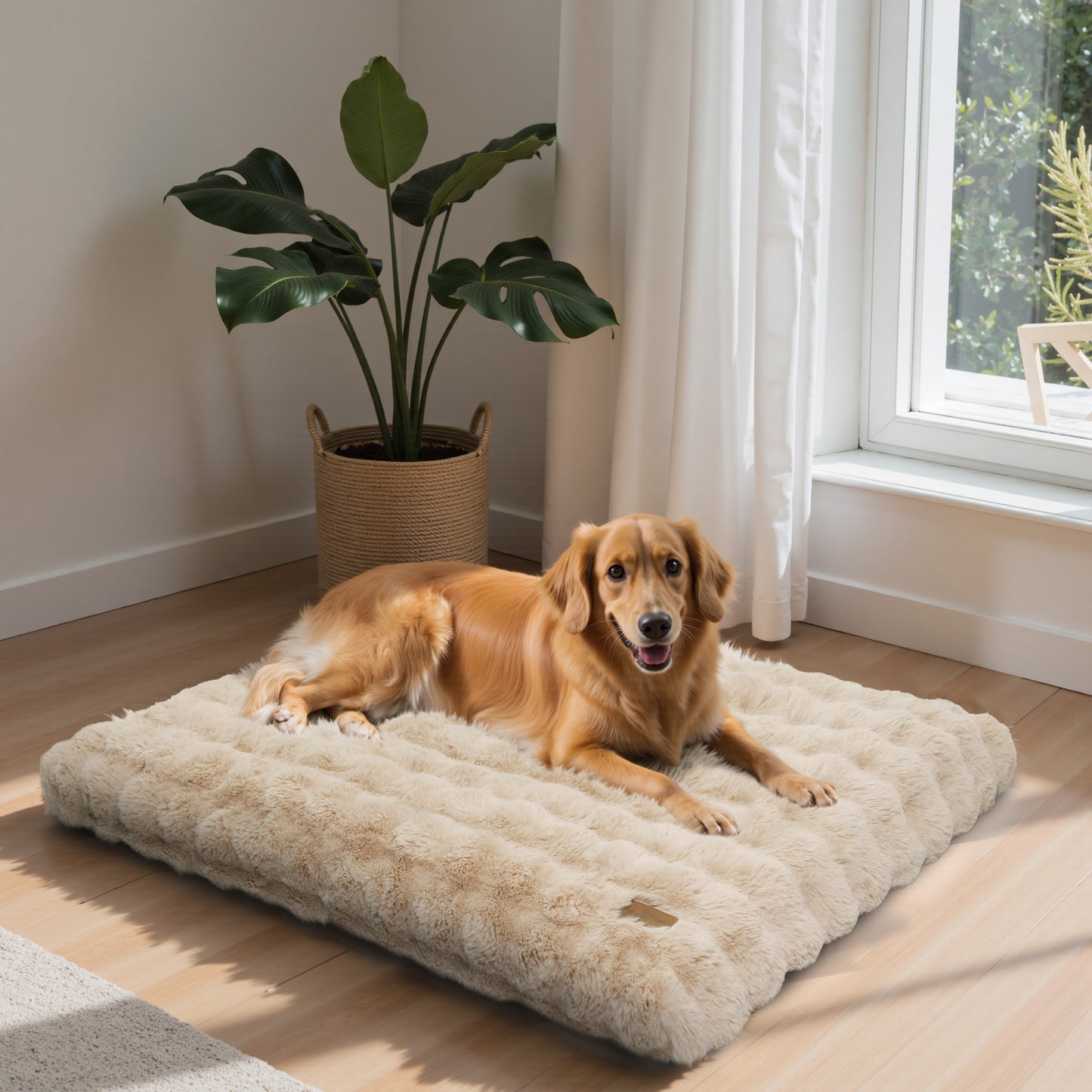 2025 Fluffy Dog Cat Bed: Deluxe Plush Dog Bed with Supportive Base Comfort Pet Sleeping Mat Crate Bed with Removable Cover for Different Sizes Dogs Breeds