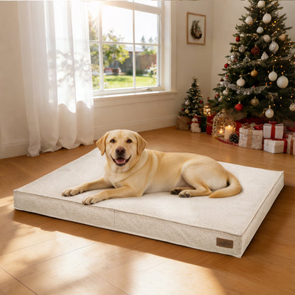 Soft Linen Dog Bed with Removable Washable Cover, Flat Pet Bed Mat for Crate, Shredded Foam Filled Puppy Pad with Non-Slip Bottom