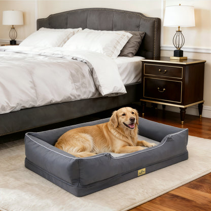Orthopedic Dog Bed Bolster Sofa Pet Couch with High Density Foam Base, Removable Washable Suede Cover, Anti-Slip Cuddler Mattress