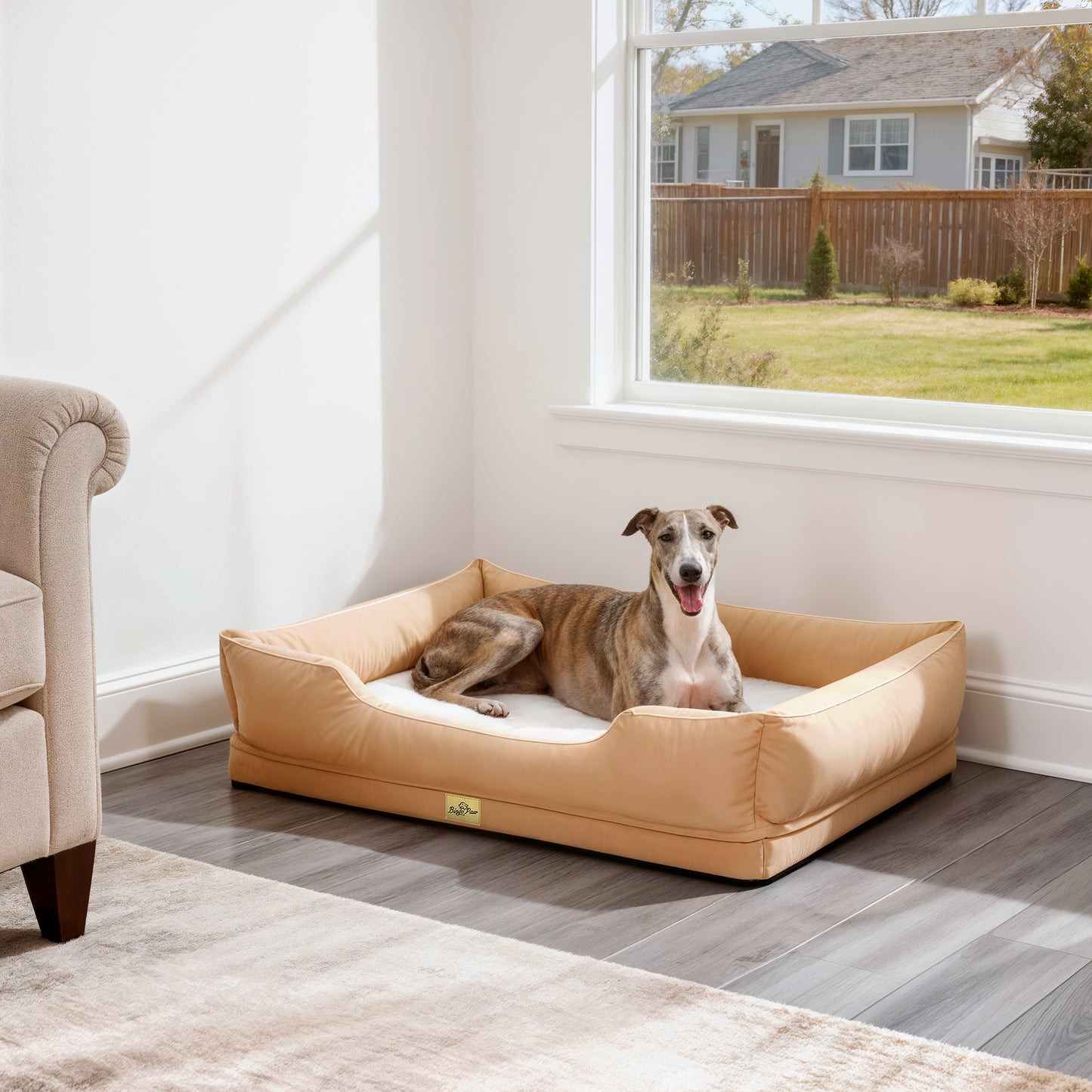 Orthopedic Dog Bed Bolster Sofa Pet Couch with High Density Foam Base, Removable Washable Suede Cover, Anti-Slip Cuddler Mattress