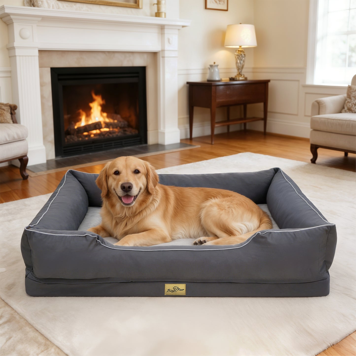 Orthopedic Dog Bed Bolster Sofa Pet Couch with High Density Foam Base, Removable Washable Suede Cover, Anti-Slip Cuddler Mattress