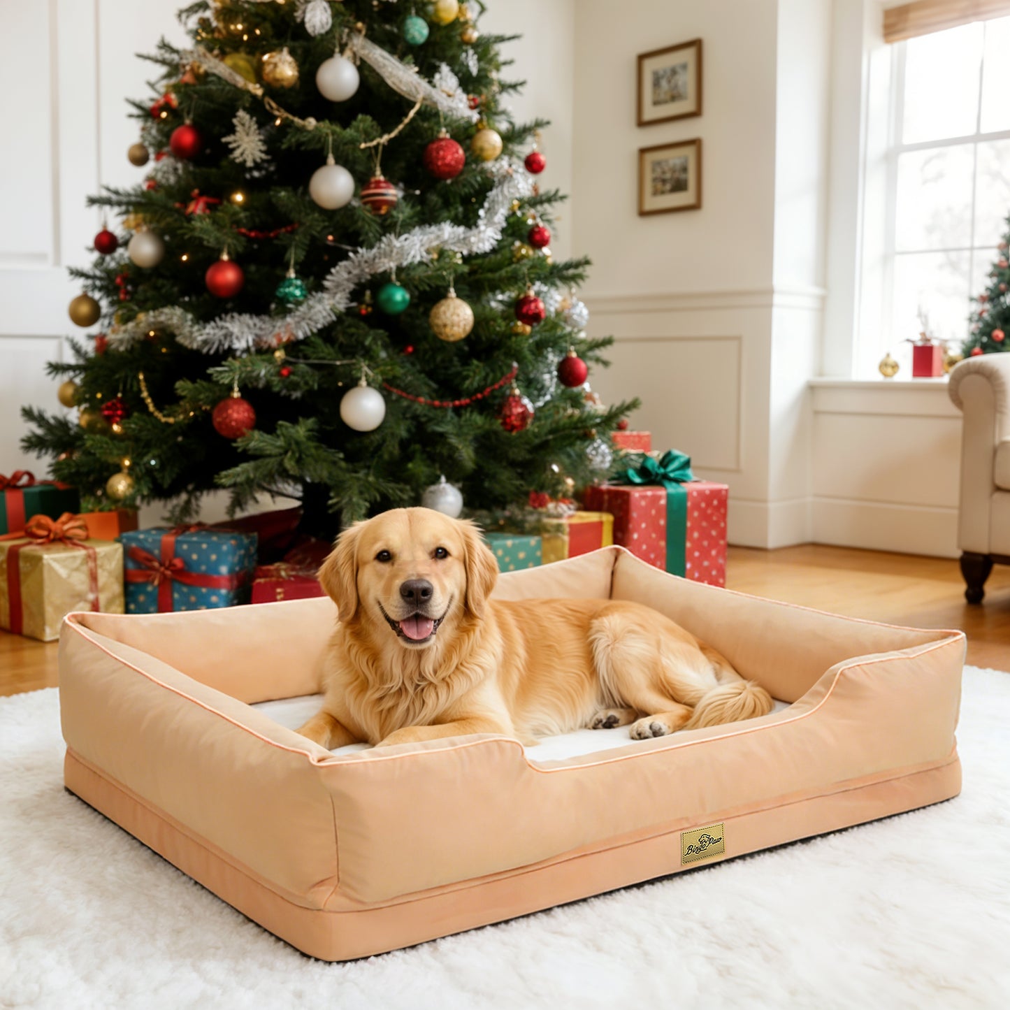 Orthopedic Dog Bed Bolster Sofa Pet Couch with High Density Foam Base, Removable Washable Suede Cover, Anti-Slip Cuddler Mattress