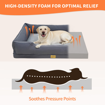Orthopedic Dog Bed Bolster Sofa Pet Couch with High Density Foam Base, Removable Washable Suede Cover, Anti-Slip Cuddler Mattress