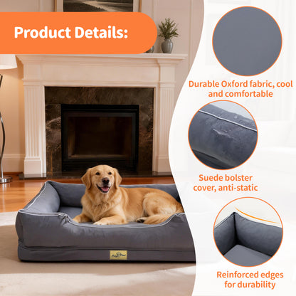 (Summer type)Orthopedic Dog Bed Bolster Sofa Pet Couch with High Density Foam Base, Removable Washable Oxford Cloth Cover, Anti-Slip Cuddler Mattress