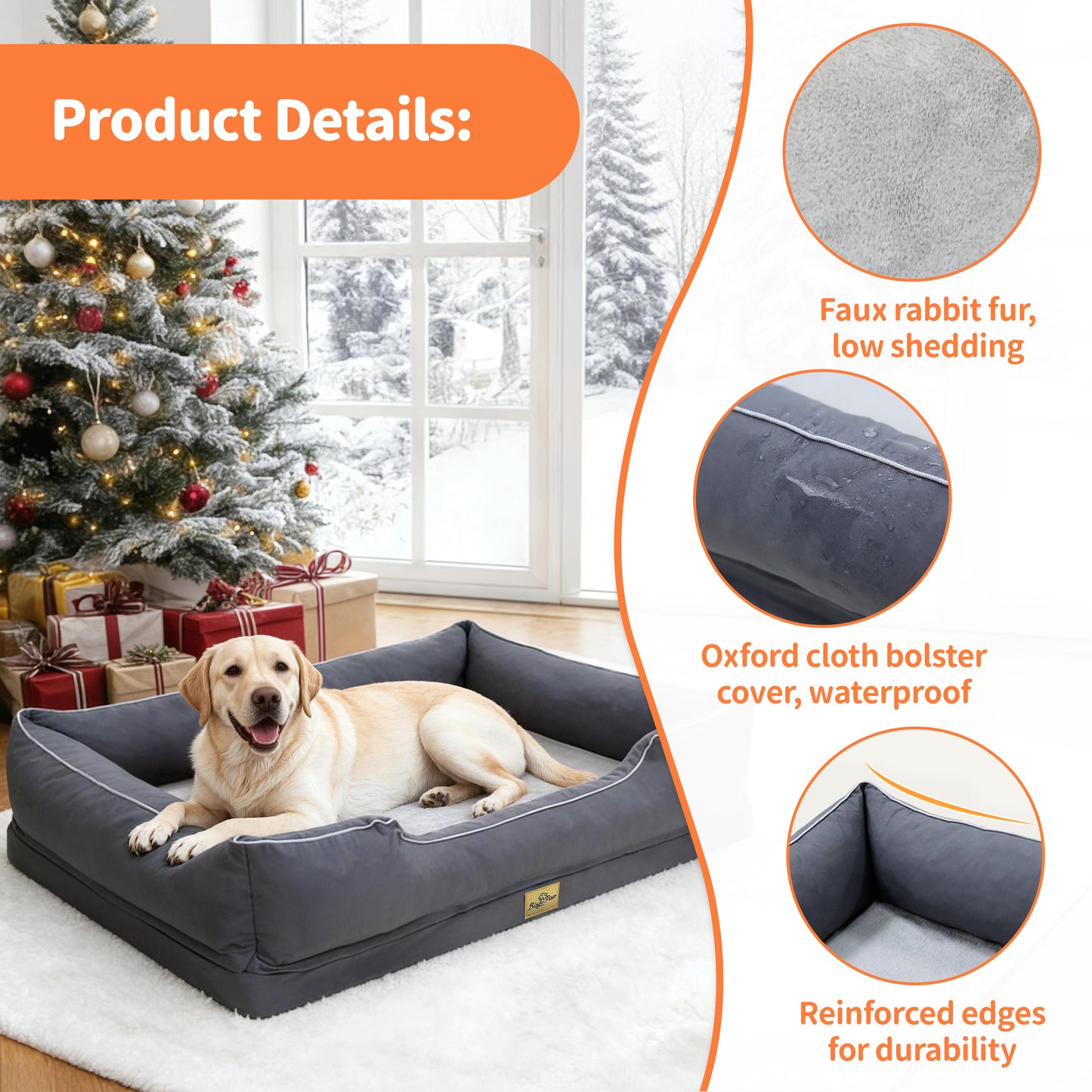Orthopedic Dog Bed Bolster Sofa Pet Couch with High Density Foam Base, Removable Washable Suede Cover, Anti-Slip Cuddler Mattress