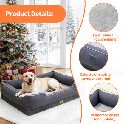 Orthopedic Dog Bed Bolster Sofa Pet Couch with High Density Foam Base, Removable Washable Suede Cover, Anti-Slip Cuddler Mattress