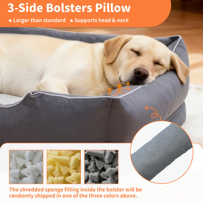 Orthopedic Dog Bed Bolster Sofa Pet Couch with High Density Foam Base, Removable Washable Suede Cover, Anti-Slip Cuddler Mattress