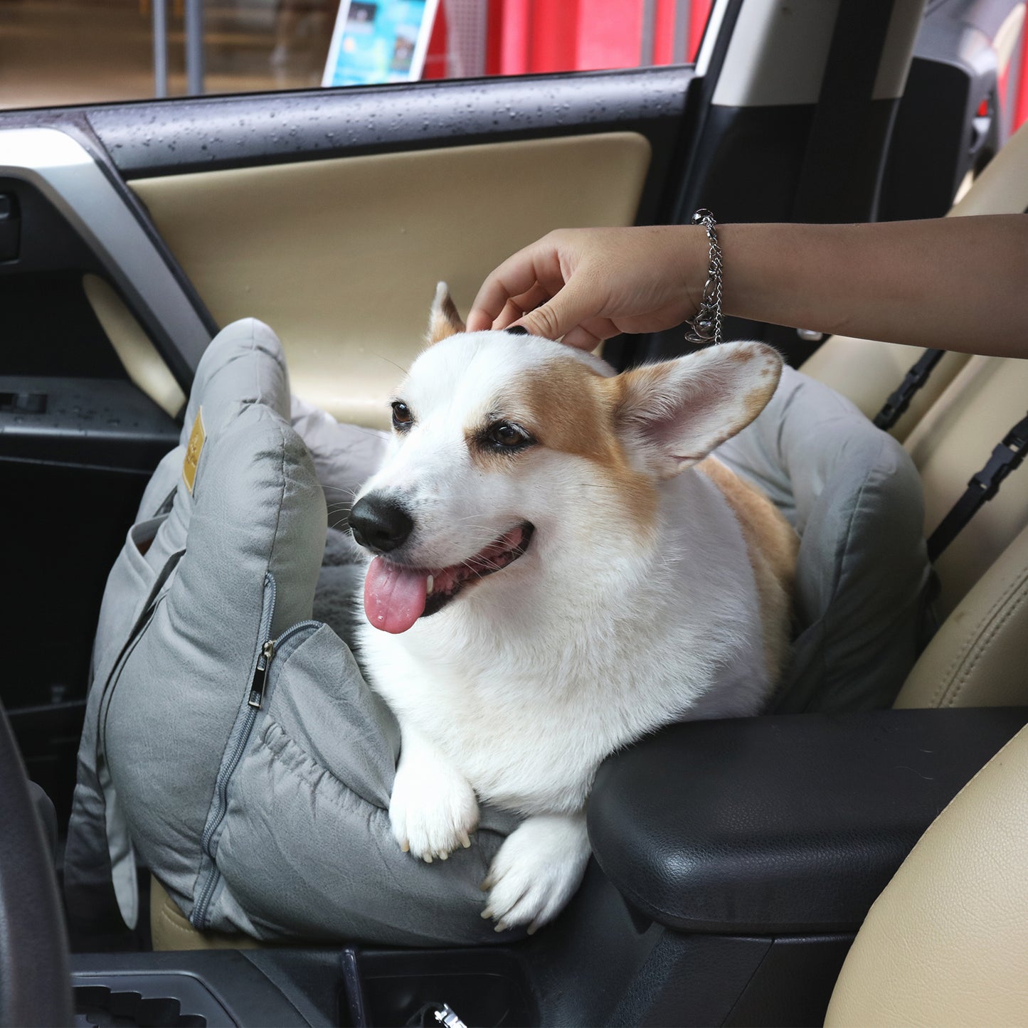 Pet Car Seat: Semi-closed Dog Pet Travel Bed Car Booter Seat with Handle and Safety Belt for Small Animals, Outdoor Trips