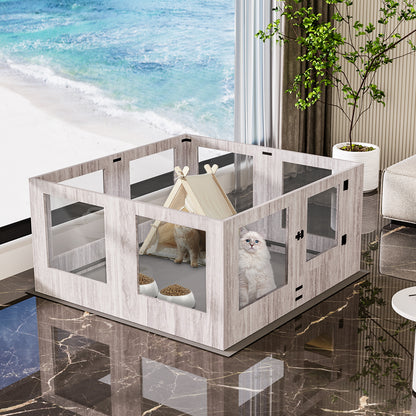 Tempered Glass Dog Playpen: Indoor Pet Whelping Pen Box Protective Ledge Inside Dog Playpen for Newborn Puppies