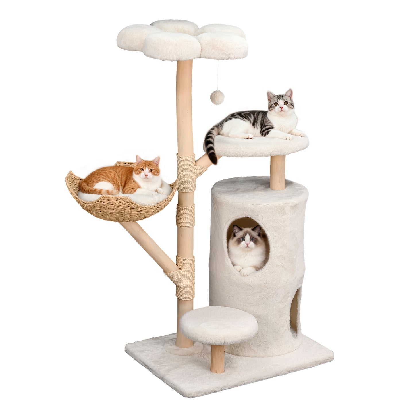 2025 NEW 56 Inches Modern Cat Tree Tower with Basket and Perch, Cat Furniture for Big Cats