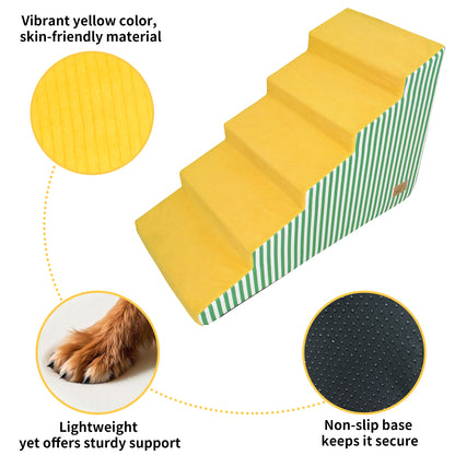 Pet Dog Stairs for High Beds: 3 Steps/ 4 Steps /5 Steps Bright Pet Stairs High-Density Foam Dog Ramp Step with Gentle Slope Safe for Sofas, for Puppies & Senior Pets