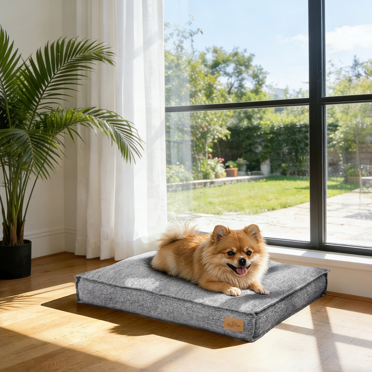 Soft Linen Dog Bed with Removable Washable Cover, Flat Pet Bed Mat for Crate, Shredded Foam Filled Puppy Pad with Non-Slip Bottom