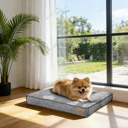 Soft Linen Dog Bed with Removable Washable Cover, Flat Pet Bed Mat for Crate, Shredded Foam Filled Puppy Pad with Non-Slip Bottom
