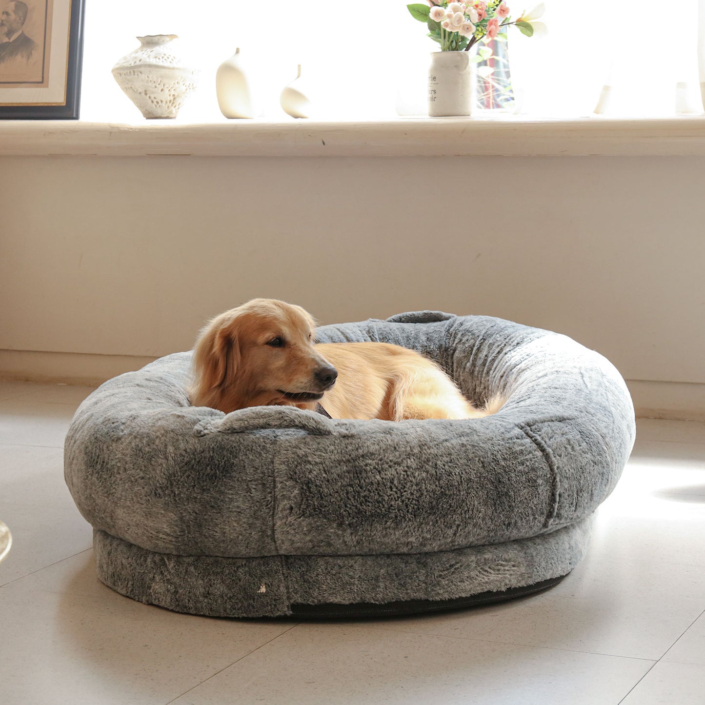 Giant Oval Dog Bed Extra Large Dog Bed for You and Pets Warm Sleeping Bed Grey