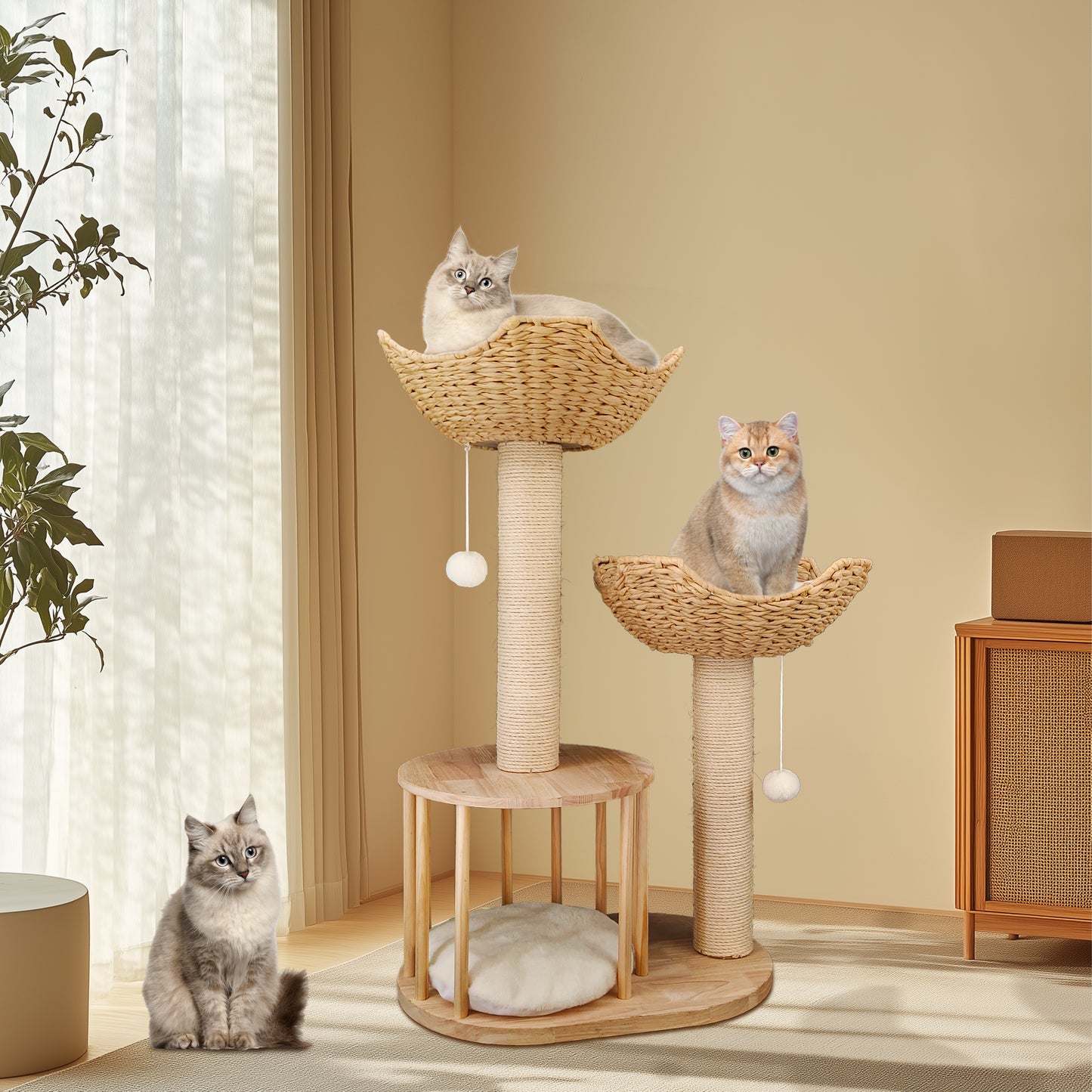 Cat Tower Tree: 3-tier Cat Tree Activity Tower Condo Furniture with Plush Cushion Cozy Rest Dangling Ball Sisal Scratching Post for Indoor Cats