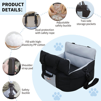 Dog Car Seat for Small Dogs, Travel Carrier Bed with Cushion, Portable Dog Booster Seat for Car Front & Rear Seat, Washable Travel Car Bed