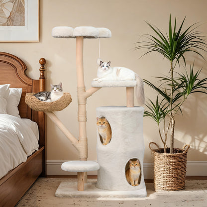 2025 NEW 56 Inches Modern Cat Tree Tower with Basket and Perch, Cat Furniture for Big Cats