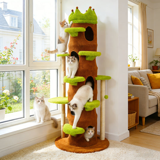 Large Cat Tree 73 Inch Modern Tall Cat Tree Tower, Tree Trunk Cat Condo with Multi-Level Platforms, Wooden Cat Tree for Indoor Multiple Cats and Kittens