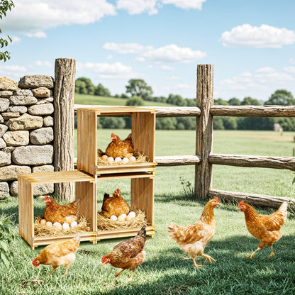Nesting Boxes for Chickens: 3-Compartment Pine Wood Chicken Nesting Box Poultry Farms for Eggs Laying, Preventing Egg Falls
