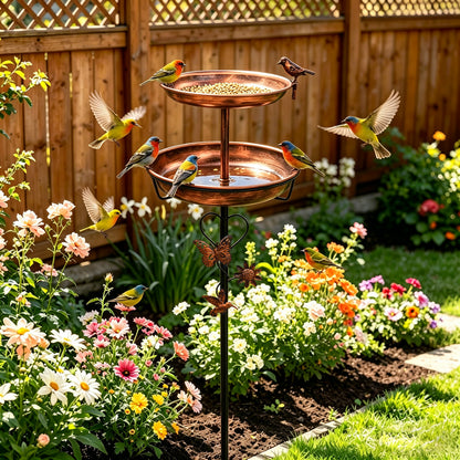 2 Tier Outdoor Bird Bath and Feeder, Decorative Standing Bird Bath for Outside Yard, Heavy Duty Garden Bird Feeder Station, Aged Bronze