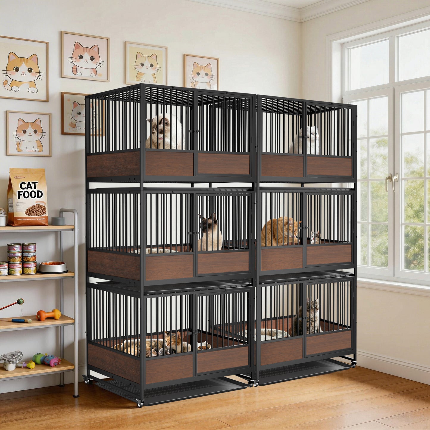 Pet Breeding Whelping Cage for Cats & Small Dogs, Metal Birthing and Recovery Crate, Isolation Kennel for Postpartum Care, Durable Iron Frame, Modern Minimalist Design