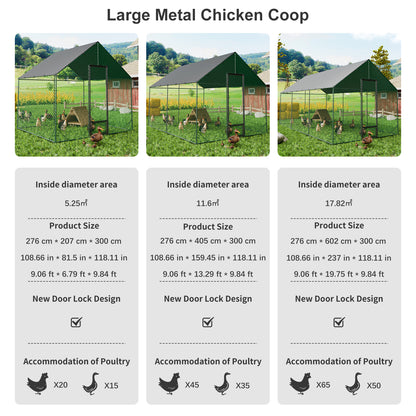 Large Outdoor Chicken Coop: Outdoor Metal Chicken Coop Walk-in Poultry Cage Run Cage with Silver Powder Coating Painted Tubes, Water Resistant Cover for Backyard