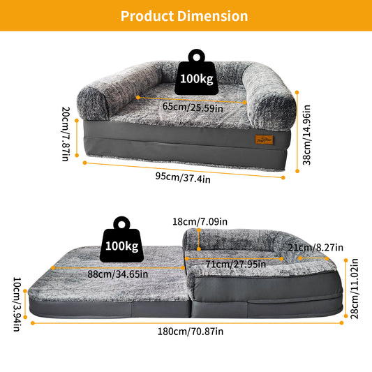 2025 Large Human Dog Bed with 10cm Thick Sponge, Giant Pet Bed with U Shape Pillow for Adult, Removable and Washable Cover Grey