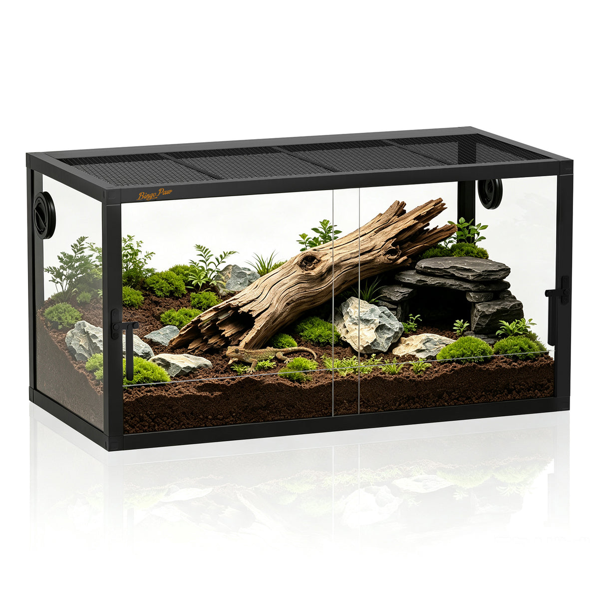 Glass Reptile Tank with Front Opening Doors, Large Stackable Reptile Enclosure for Bearded Dragons, Leak-proof Base and Top Mesh Cover