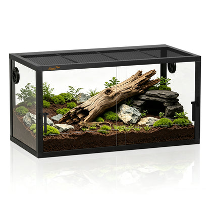 Glass Reptile Tank with Front Opening Doors, Large Stackable Reptile Enclosure for Bearded Dragons, Leak-proof Base and Top Mesh Cover