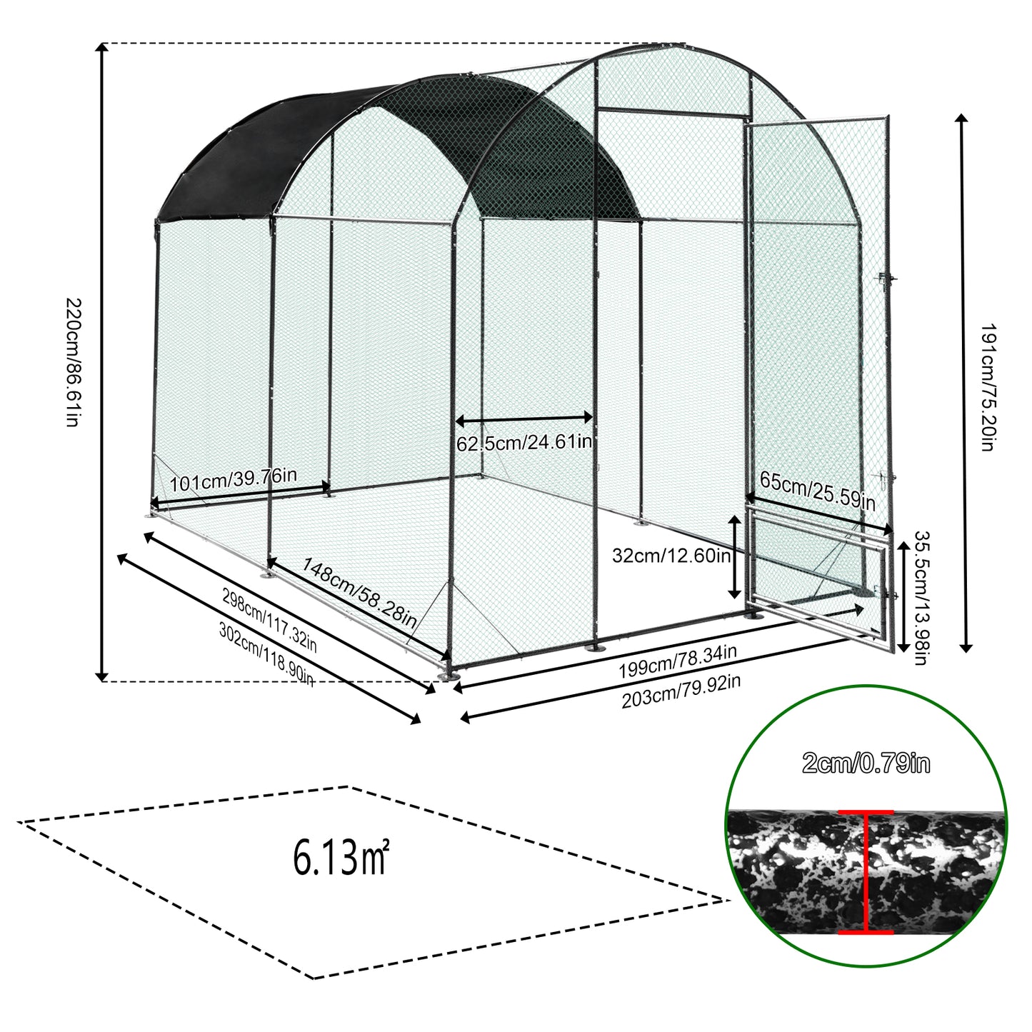 Walk in Chicken Coop Run, Large Metal Chicken Coop with Roof Cover, Outdoor Chicken Pens with Top, Heavy Duty Steel Poultry Enclosure for Backyard Farm