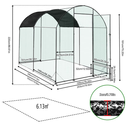 Walk in Chicken Coop Run, Large Metal Chicken Coop with Roof Cover, Outdoor Chicken Pens with Top, Heavy Duty Steel Poultry Enclosure for Backyard Farm