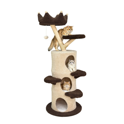 Modern Cat Tree with Cream & Brown Design, Large Cat Tree Multi-Level Tower, Cat Tree for Multiple Cats, Spacious Tree Trunk Cat Condo, Pet Furniture Gift