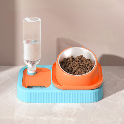 3 in 1 Pet Bowl: Stainless Steel Raised Cat Pet Food Bowls with Water Dispenser Slow Feeding Bowl for Cats Puppy Small Dogs