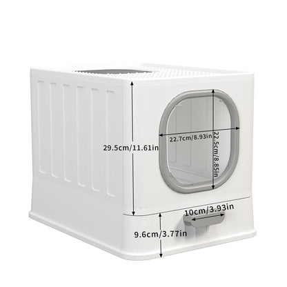 Large Cat Litter Box with Lid, Enclosed Drawer Type Litter Box with Scoop for Cat, Plastic Easy to Clean Cat Toilet 15x20 Inch