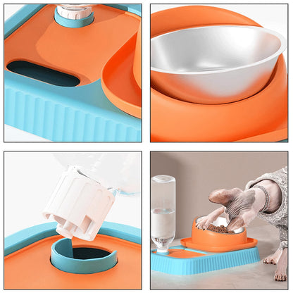 3 in 1 Pet Bowl: Stainless Steel Raised Cat Pet Food Bowls with Water Dispenser Slow Feeding Bowl for Cats Puppy Small Dogs